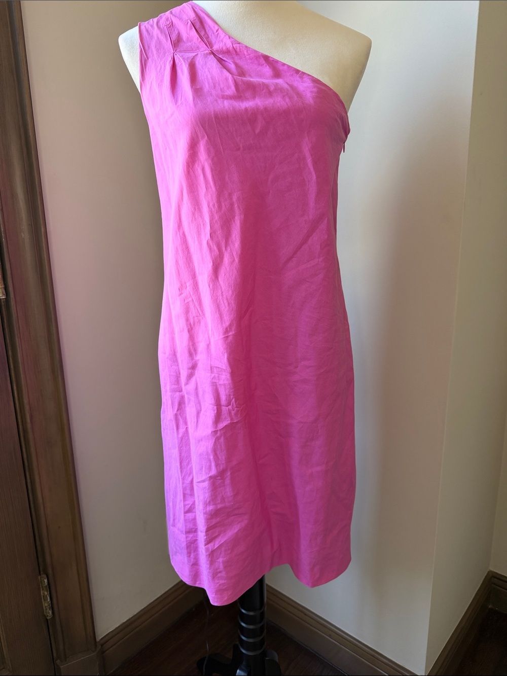 VINCE One-Shoulder Hot Pink 100% Cotton Shift Dress Size Medium M